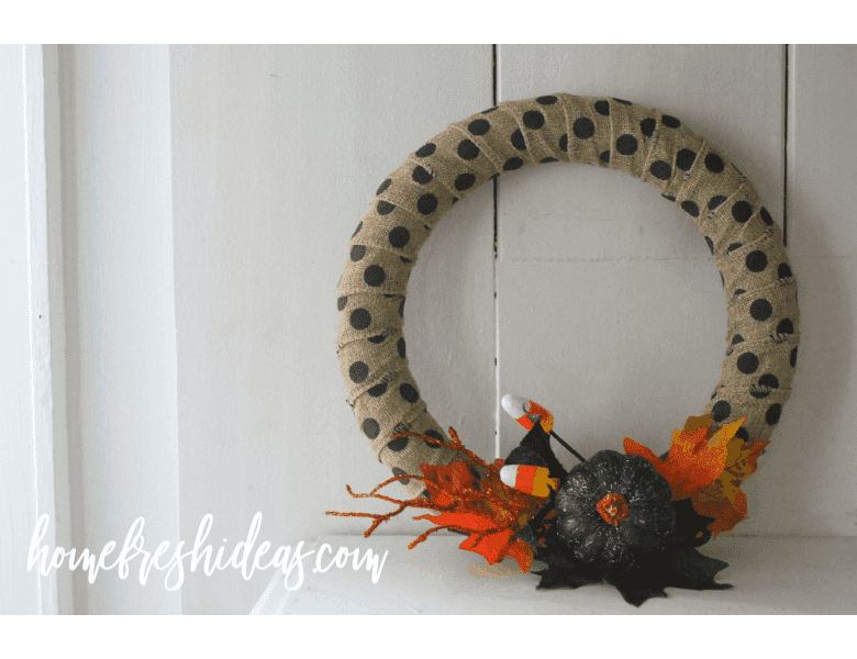 rustic wreath sitting on mantle