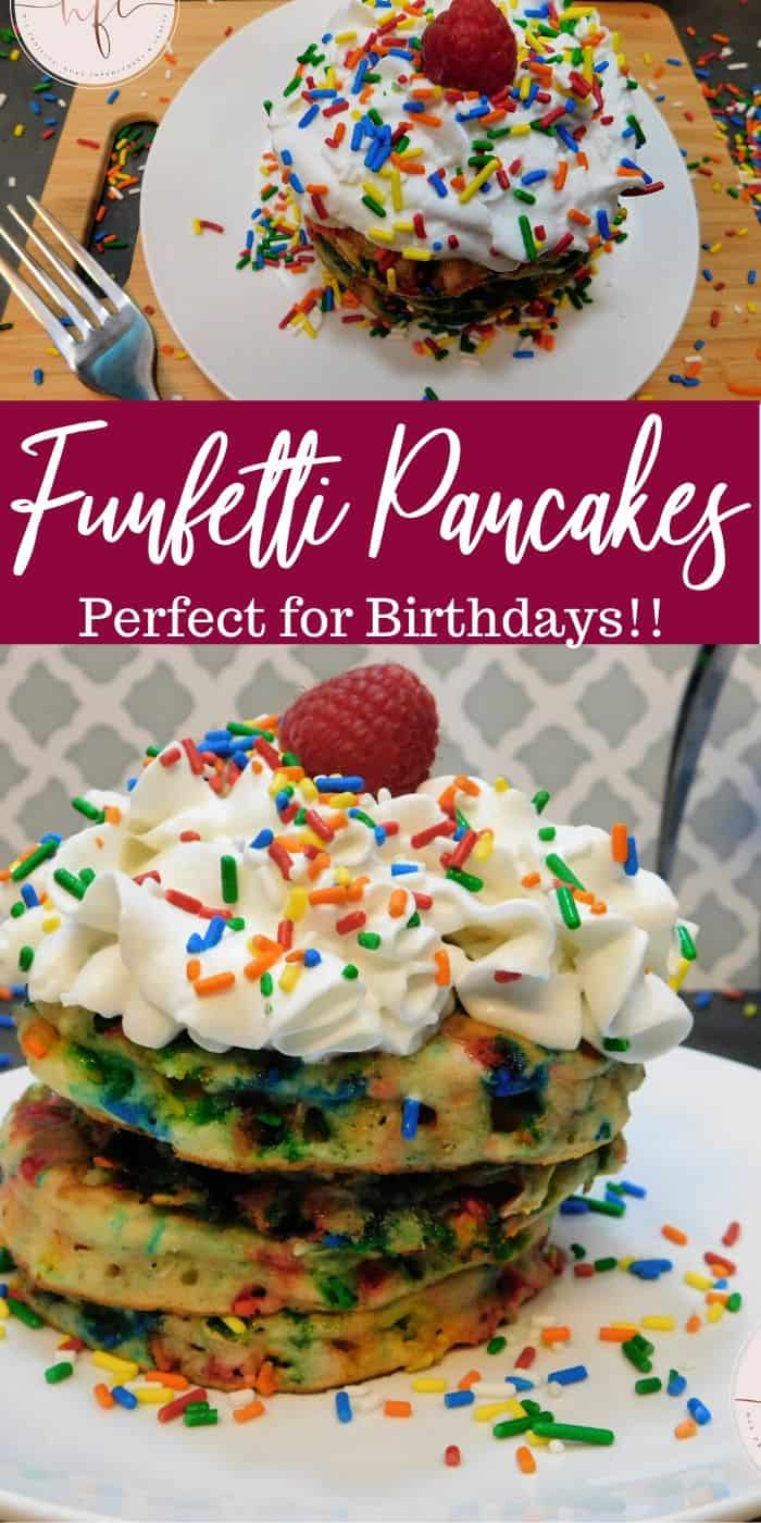 Birthday Cake Funfetti Pancakes Recipe - PIN Image