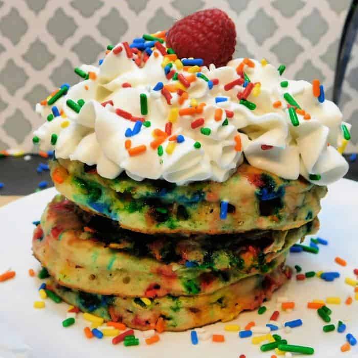 stack of ready to serve pancakes with whipped topping