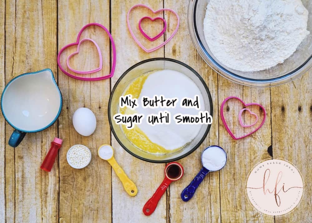 mixing ingredients for pink sugar cookies