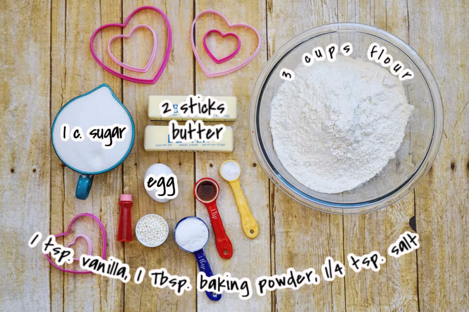 ingredients for valentine cookies