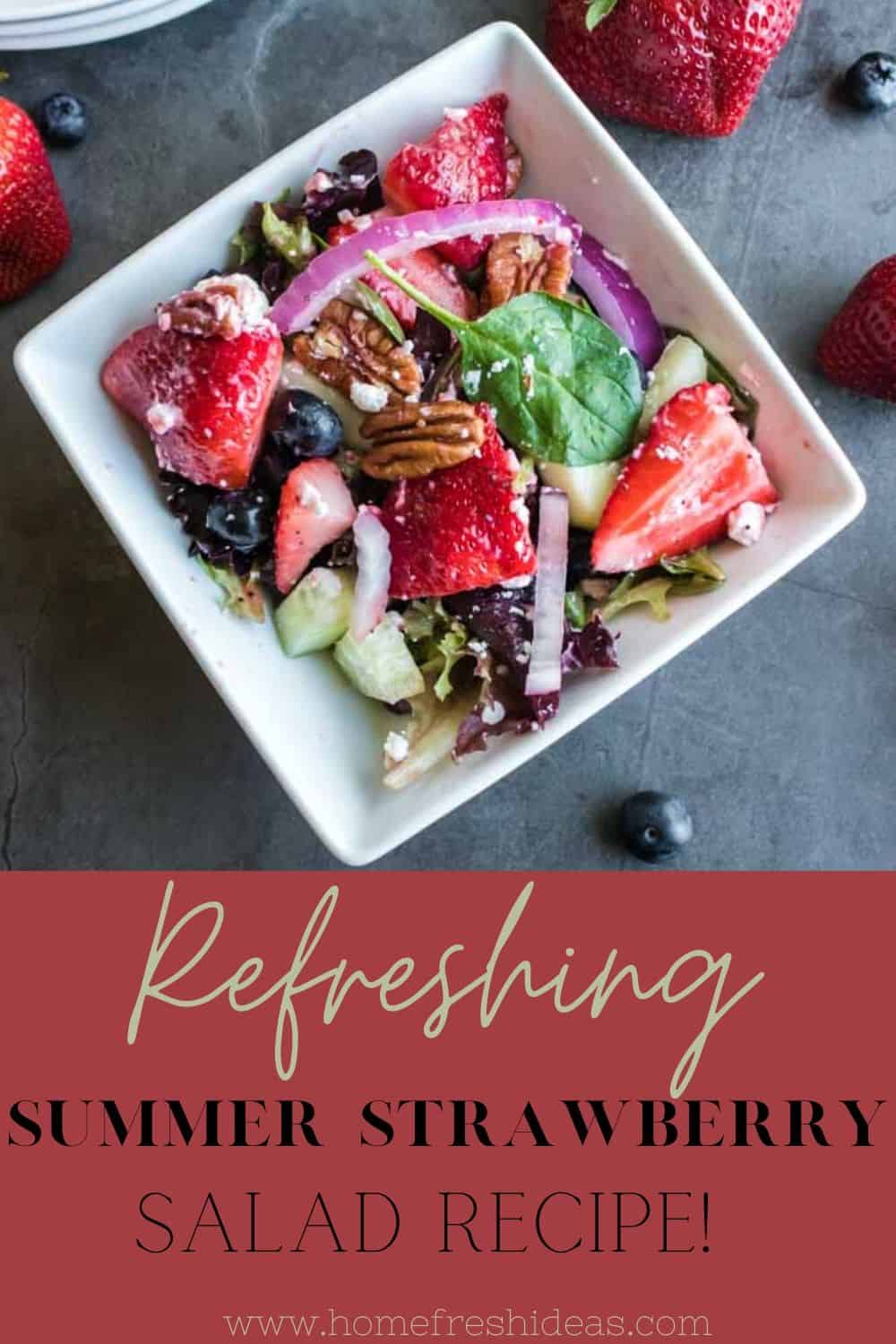 Refreshing Strawberry Salad With Poppy Seed Dressing Recipe - Try this Refreshing Strawberry Salad With Homemade Strawberry Poppy Seed Dressing and you'll be hooked. The flavors are incredible and it's super easy. #strawberry #spinach #easy #poppyseed #dressing #summer #salad #homefreshideas