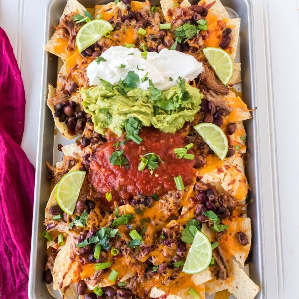 pan with loaded bbq nachos