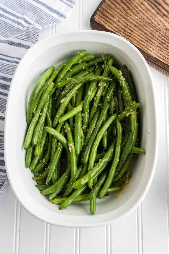 casserole dish with baked green beans