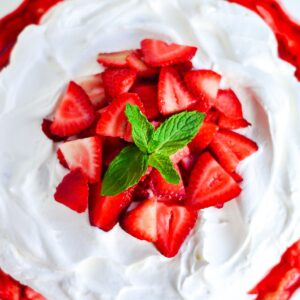 overhead shot of a strawberry cheesecake tart