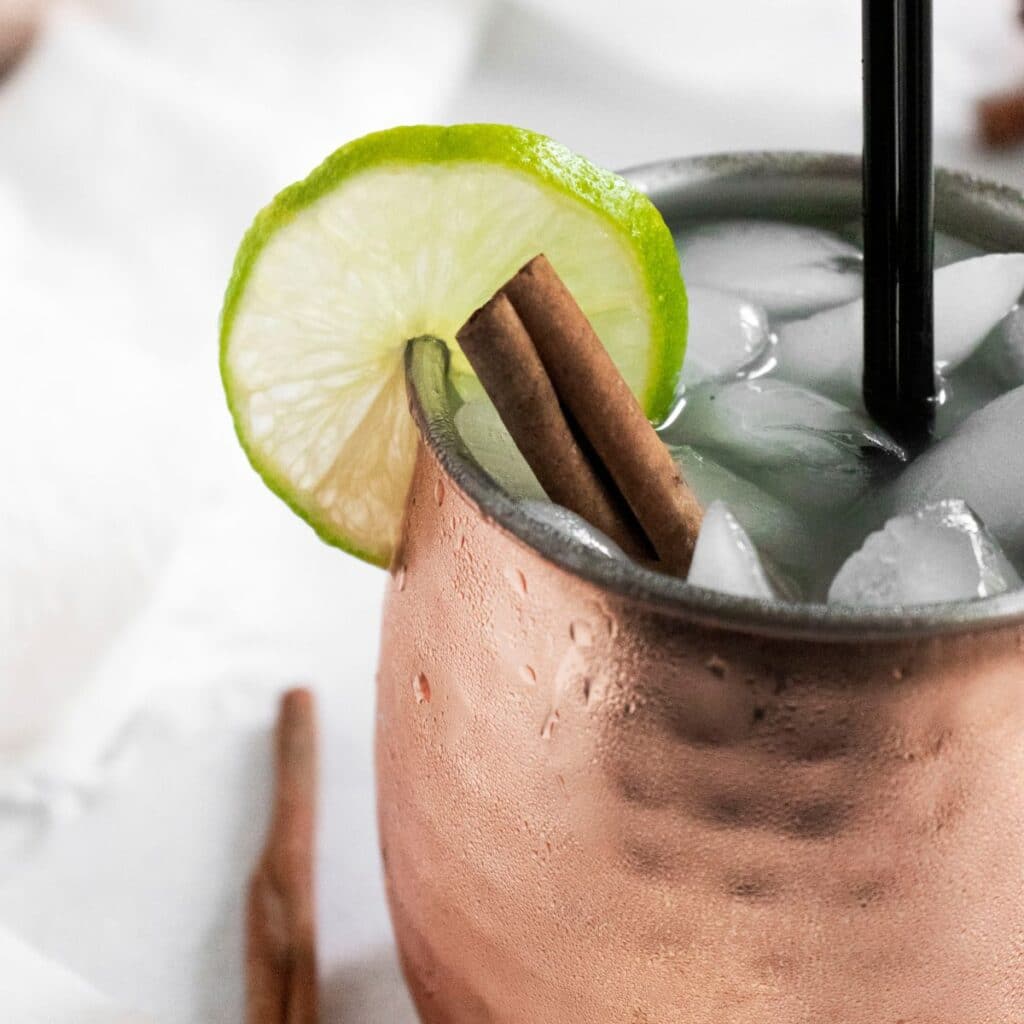 fall moscow mule with a lime slice
