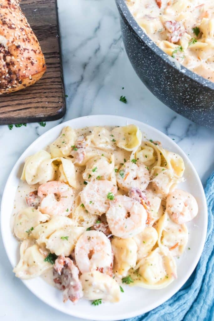 plate with shrimp alfredo