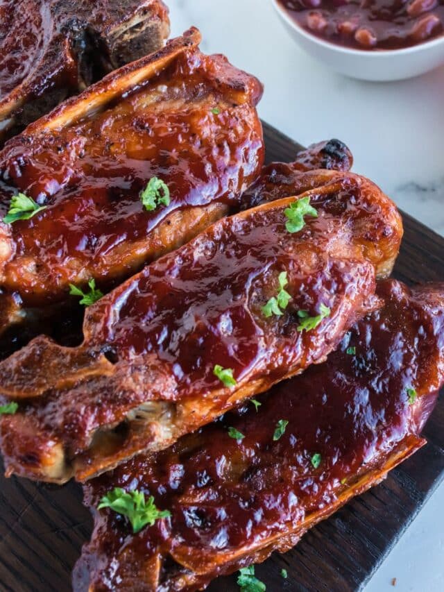 instant pot country style pork ribs on a cutting board