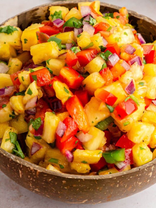 closeup of pineapple salsa