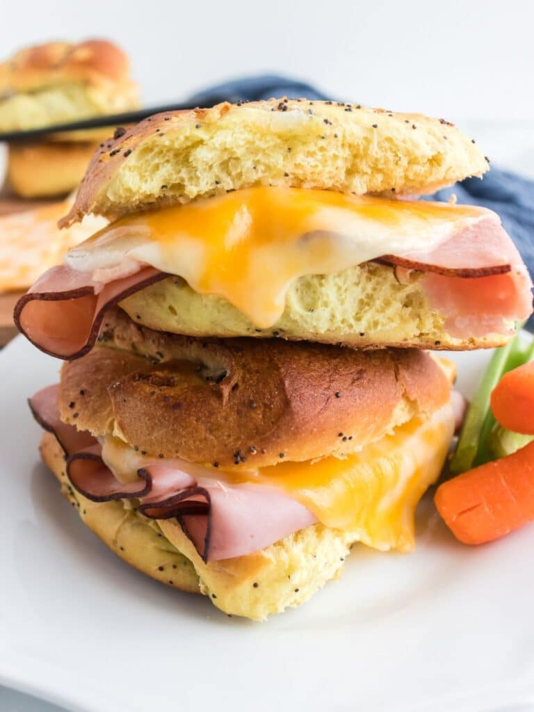 two ham and cheese melt sandwiches