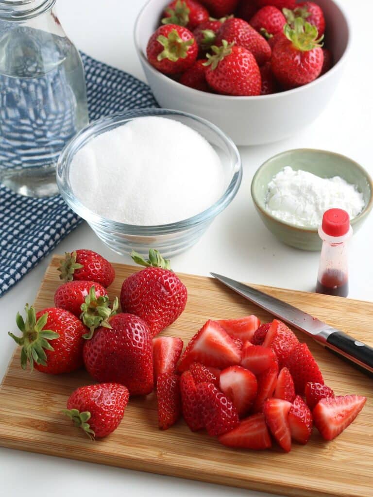slicing fresh strawberries