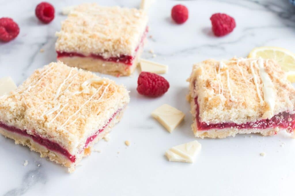 three raspberry shortbread bars