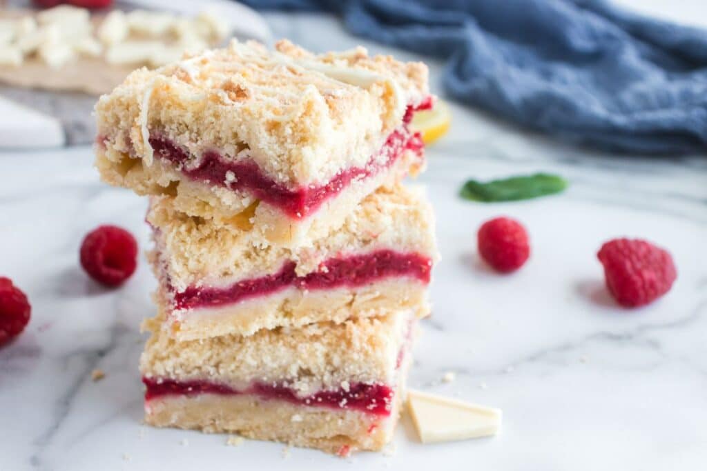 stack of raspberry crumble bars