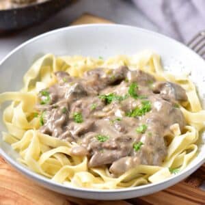 bowl filled with the best stroganoff recipe